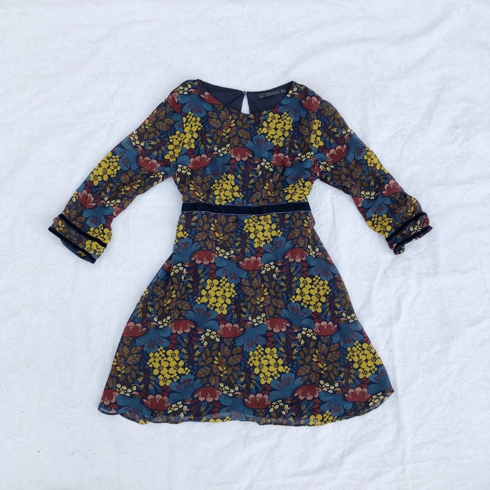 Zara Trafaluc Dark Teal Floral Dress